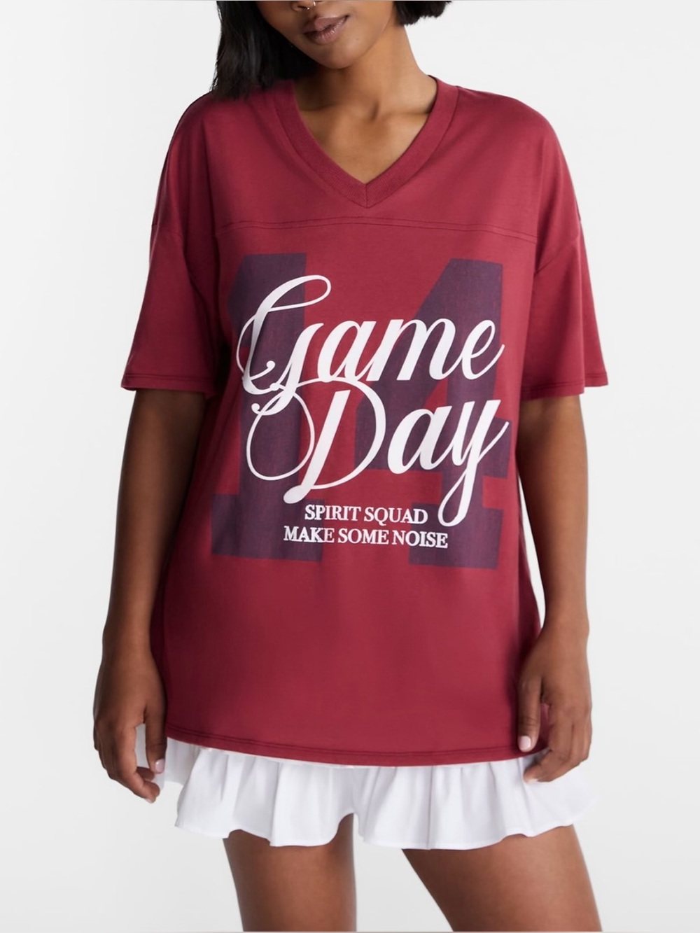 Game Day Spirit Squad Oversized Graphic V Neck Football Tee
